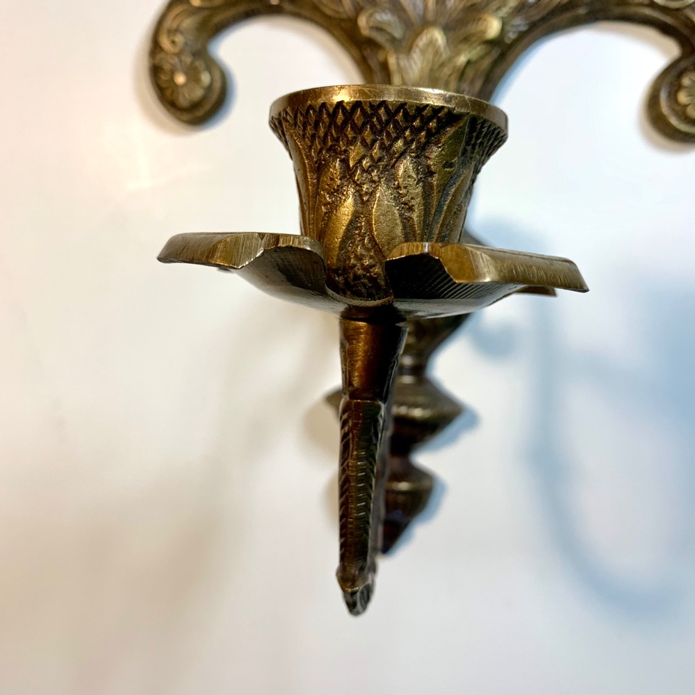 Brass Ornate Wall Candle Sconce - Picture 6 of 8